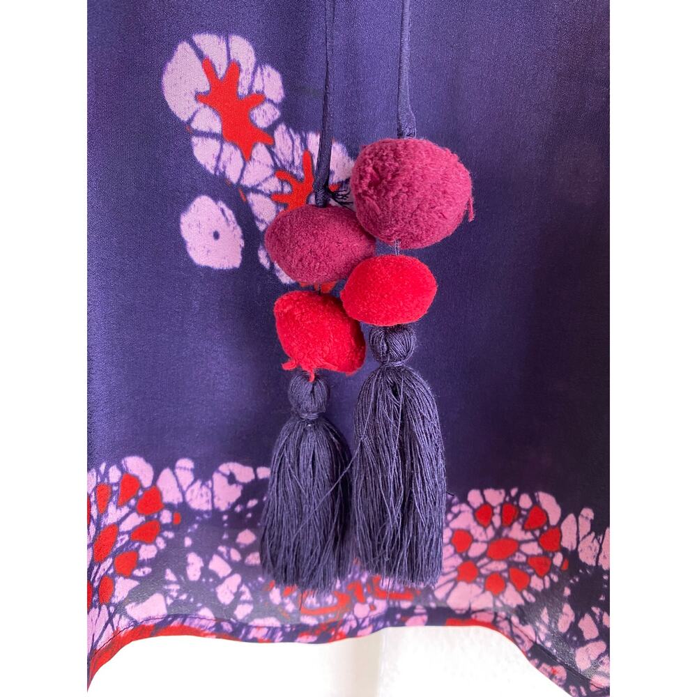 Sea New York Floral Ruffle Sleeve Blouse Navy Red Pom Detail 2 - Picture 12 of 16